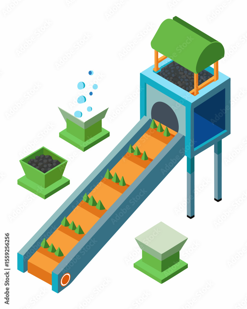 Poster a conveyor belt slowly moves solid waste through a series of filters and screens separating out any 