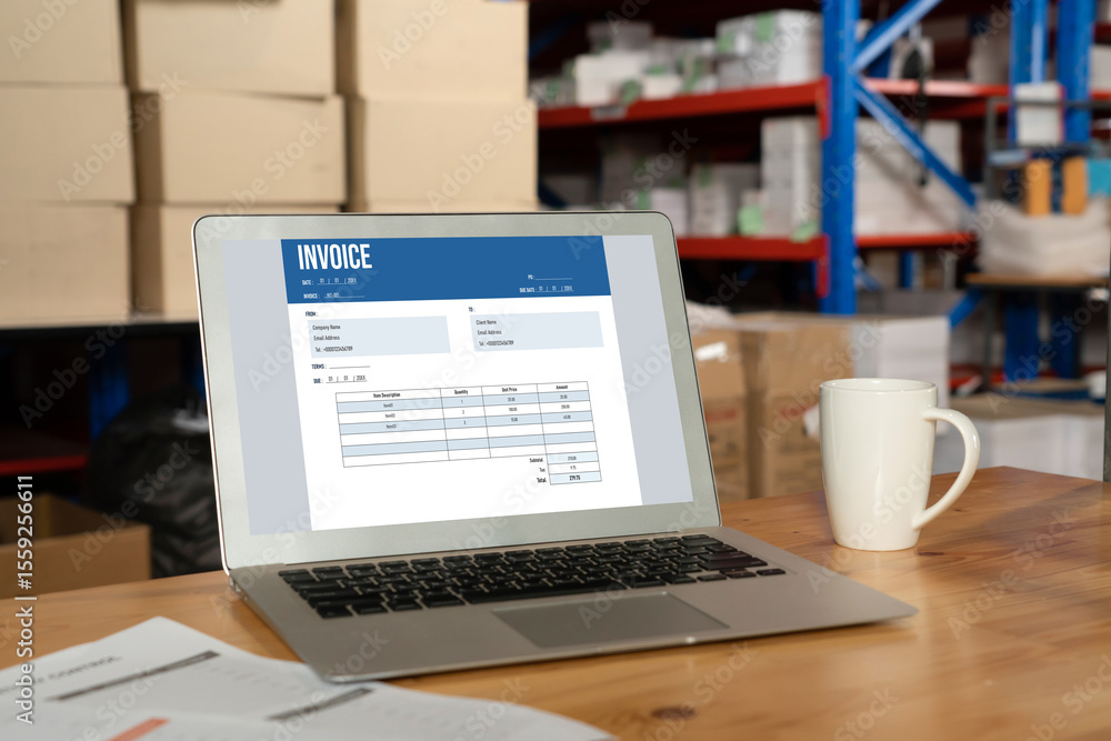 Poster invoice on computer screen from accounting application. computer program for financial and budget of