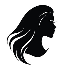 Silhouette of beautiful girl in profile with long hair on white background