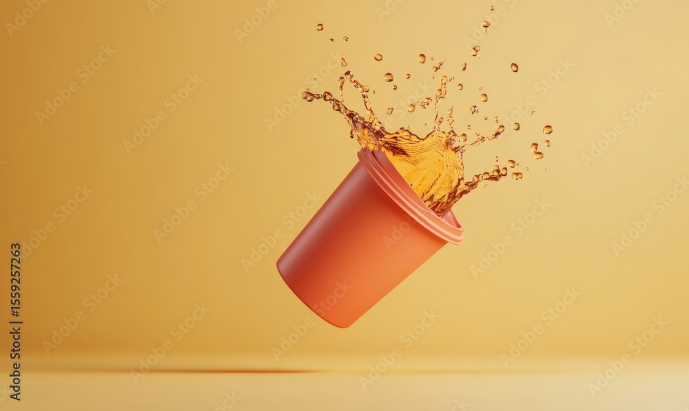 Poster a cup of coffee is splashing out of a container, creating a splash of liquid