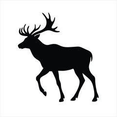 The silhouette of a deer. A horned beast from the forest. Elk, caribou, antelope on white background