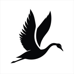 The silhouette of flying swan vector art on white background