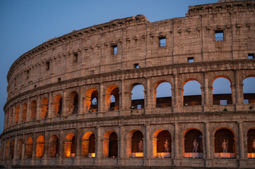 Rome empty colosseum Square in Rome dawn view the most famous landmark of eternal city, capital of...