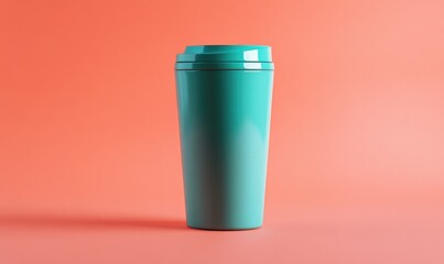 Obraz premium A green coffee cup sits on a red background