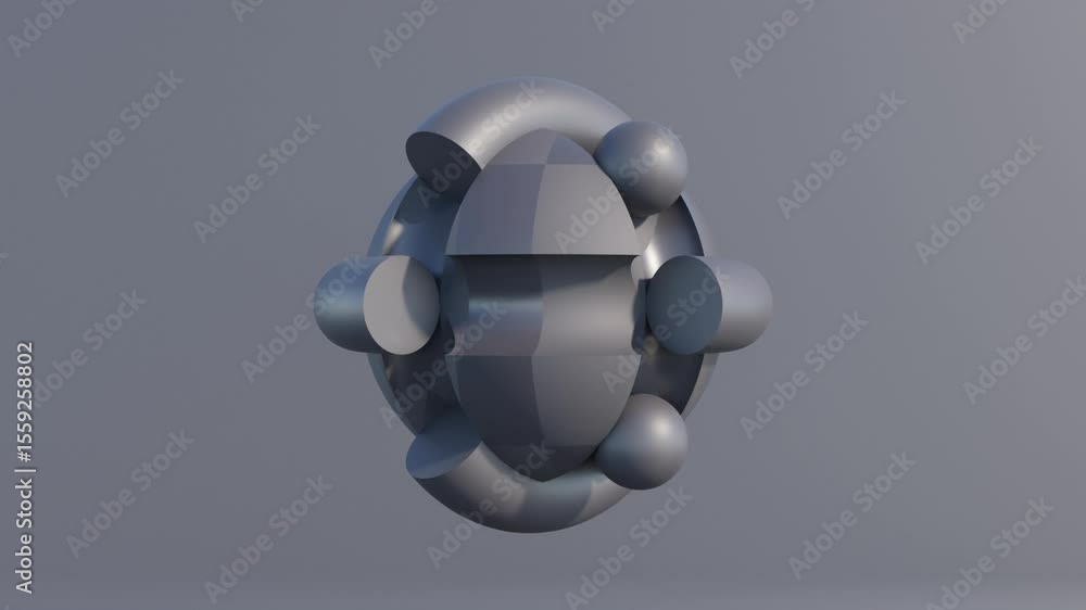 Aufkleber minimalistic abstract 3d animation in black and gray tones featuring a large central sphere surround