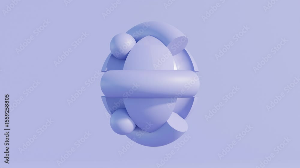 Poster abstract 3d violet monochrome composition with one dominant large sphere and multiple smaller sphere