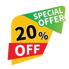 Up to 20 percent off sale, promotional discount icons set, discount offer price sign, special offer symbol, save 20% percentages vector icon