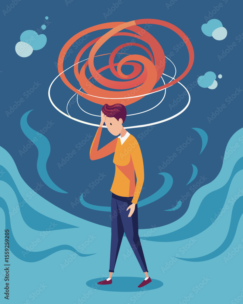 Poster haunted by the chaotic swirls of their programmed mind the figure struggles to break free from their