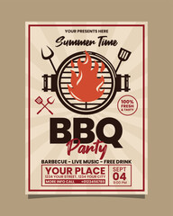 Summer Time BBQ Party portrait vertical flyer, bbq invitation poster vector template