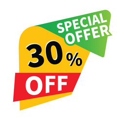 Up to 30 percent off sale, promotional discount icons set, discount offer price sign, special offer symbol, save 30% percentages vector icon