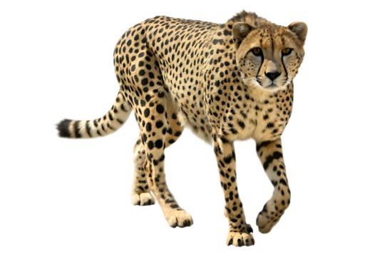  majestic cheetah feline big cat running towards isolated on white background PNG ,AI GENERATED