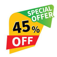 Up to 45 percent off sale, promotional discount icons set, discount offer price sign, special offer symbol, save 45% percentages vector icon