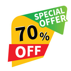 Up to 70 percent off sale, promotional discount icons set, discount offer price sign, special offer symbol, save 70% percentages vector icon