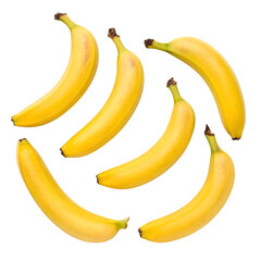 A vibrant arrangement of ripe yellow bananas artfully scattered on a transparent background isolated on transparent background