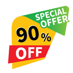 Up to 90 percent off sale, promotional discount icons set, discount offer price sign, special offer symbol, save 90% percentages vector icon