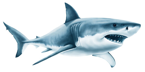 Obraz premium ealistic image of a great white shark isolated on white background PNG ,AI GENERATED