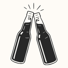 Minimilist illustration of two beer bottles clinking together with radiating lines above the bottle caps design vector