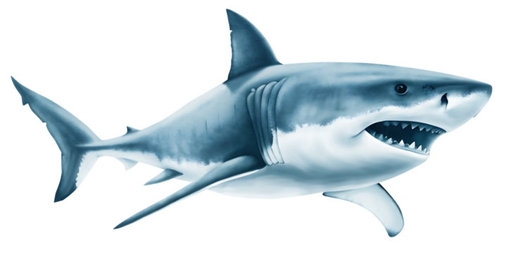 ealistic image of a great white shark isolated on white background PNG ,AI GENERATED - Powered by Adobe