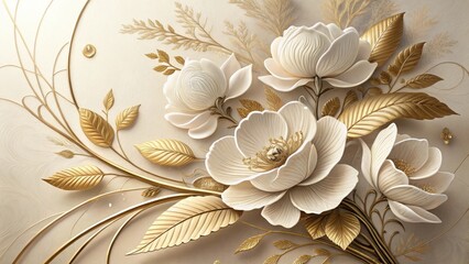Elegant white flowers with gold accents and delicate leaves