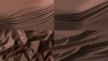 Brown fabric material crumpled mockup, different types and views