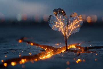 Glowing Sprout Emerging from Cracked Earth – A Symbol of Life, Hope, and Renewal