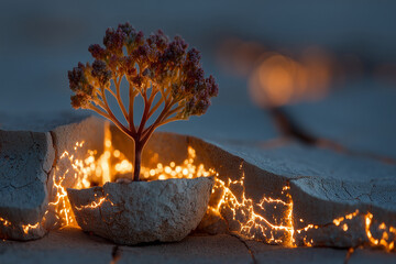 Glowing Plant Sprout Rising from Cracked Earth – Symbol of Growth, Hope, and Sustainability