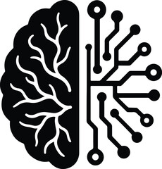 Silhouette brain ai circuit network minimal concept vector Illustrator