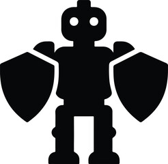 Silhouette cartoon robot character design holding shield vector Illustrator