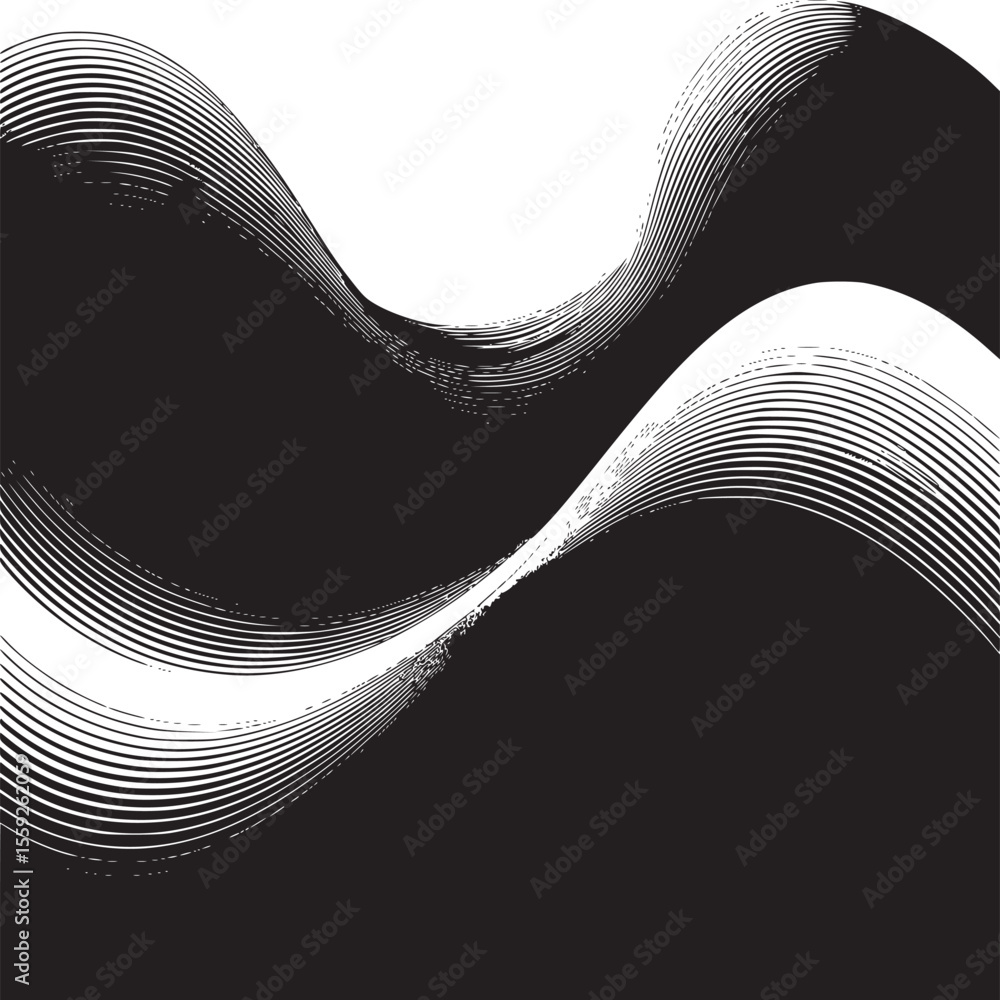Poster abstract black and white wavy lines pattern creating a dynamic and flowing visual representation