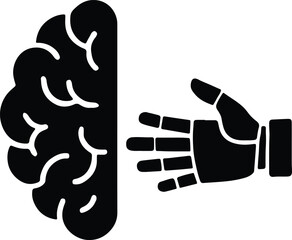 Silhouette Brain connecting robotic hand representing Artificial Intelligence vector Illustrator