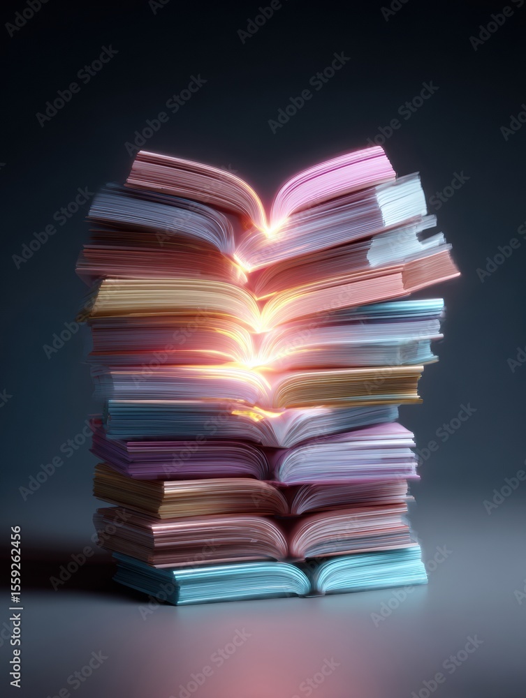 Poster Heart Shape of Stacked Books With Glow at Center Creates a Warm and Inviting Atmosphere