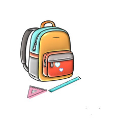 Colorful Backpack with Ruler, and Triangle.