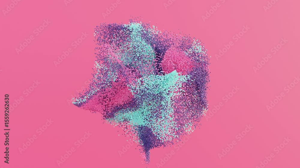 Aufkleber vibrant and dynamic 3d cloud of multicolored particles morphing continuously in motion, forming an a