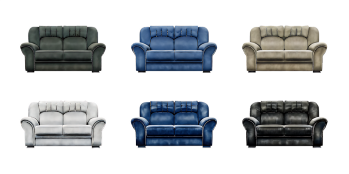   set of images of sofas top view isolated on white background PNG ,AI GENERATED