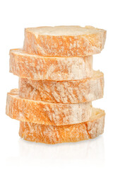 A stack of fresh crusty white bread slices isolated on a white background, perfect for bakery, sandwich, or breakfast food concepts.