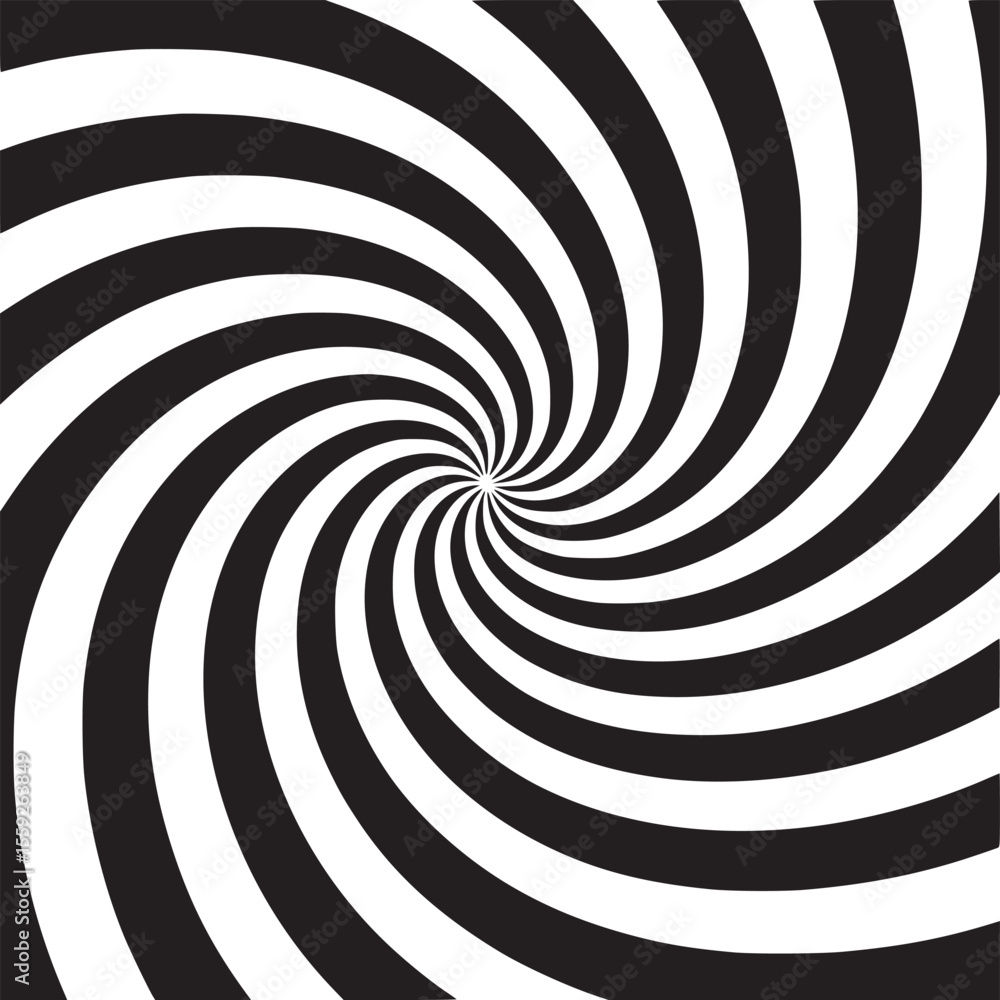 Poster a mesmerizing spiral pattern featuring alternating black and white stripes converging at the center 