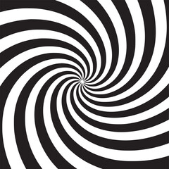 A mesmerizing spiral pattern featuring alternating black and white stripes converging at the center point