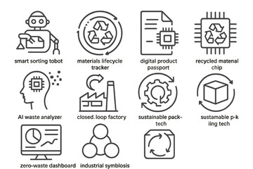 Fototapeta premium Innovative recycling technology icons featuring ai and sustainable solutions