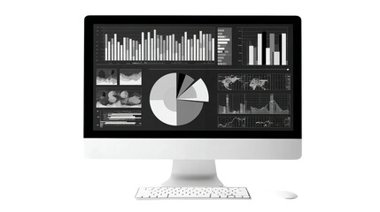 Data Insights Displayed: A close-up shot of a desktop computer screen showcasing an array of intricate data visualizations and infographics.