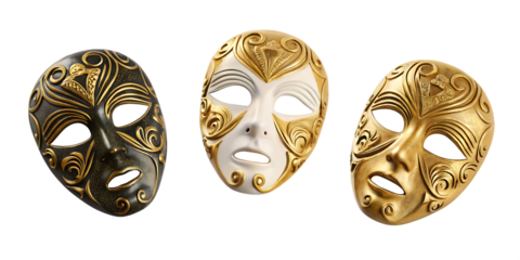 set of opera mask  isolated on white background PNG ,AI GENERATED