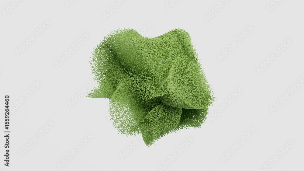 Aufkleber clean and minimalistic chaotic green particle cloud floating over pure white background, combining a