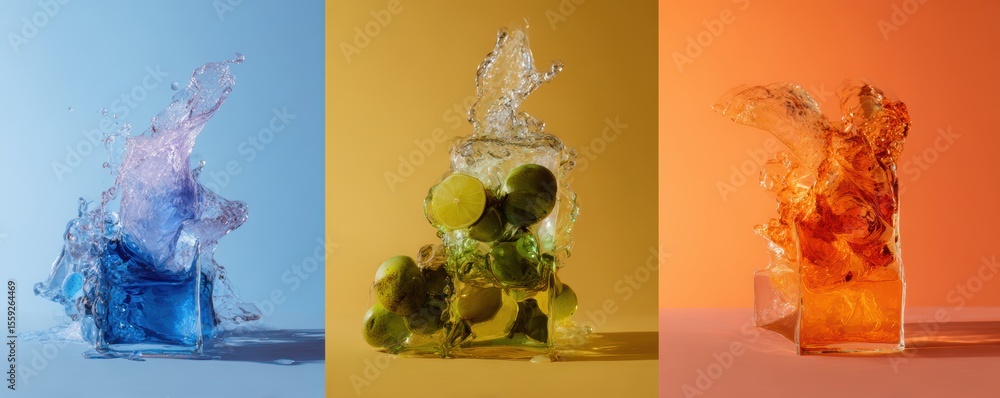 Aufkleber dynamic liquid splashes with vibrant backgrounds and colorful elements