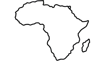 Obraz premium The image displays a simple, black and white outline of the continent of Africa. The familiar shape of the landmass is clearly depicted against a white background, with no internal details or shading.
