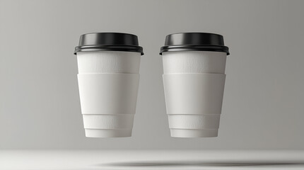 "Floating Coffee Cups Mockup – Minimalist Blank To-Go Cup Design Template"

