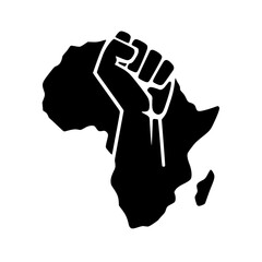 Minimalist Black SVG Silhouette of African Continent with Raised Fist for Black History and Empowerment Themes © bijay