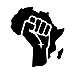 Minimalist Black SVG Silhouette of African Continent with Raised Fist for Black History and Empowerment Themes