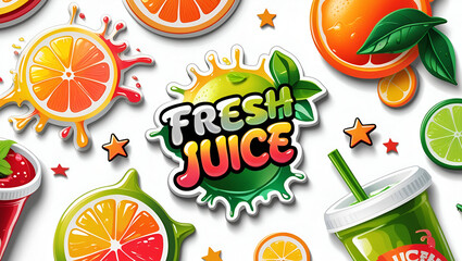"Fresh Juice Logo Sticker Pack – Vibrant Fruit Splash Branding for Juice Bars & Organic Drinks"

