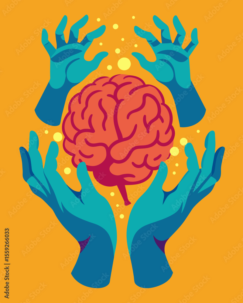 Poster fingers dancing across a brains surface leaving behind a trail of mesmerizing patterns and shapes.. 