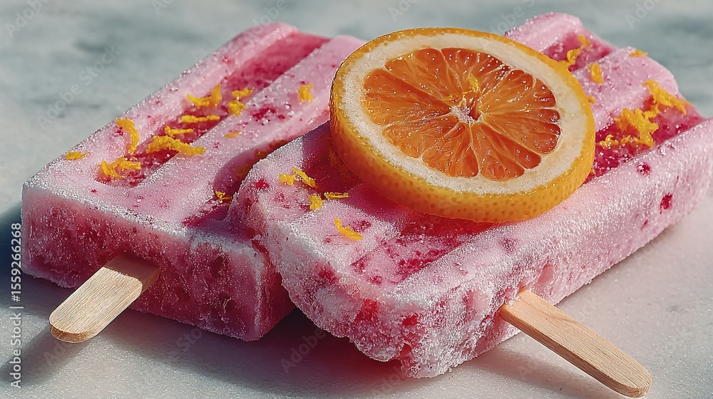Aufkleber a popsicle topped with an orange slice and another popsicle with an orange slice
