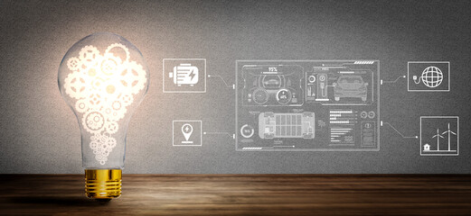 Smart interface showing electric vehicle performance, battery system, power control, charging...